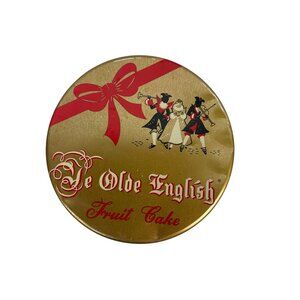 Vintage Ye Olde English Fruit Cake Tin Gold Round Collectible Container